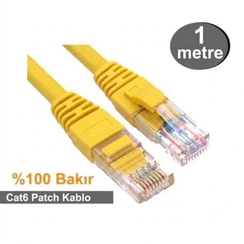 OJC RJ45-R J45 E/U CAT6 UTPP Patch Cord LSZH Yellow 1Mt. (Bakır)