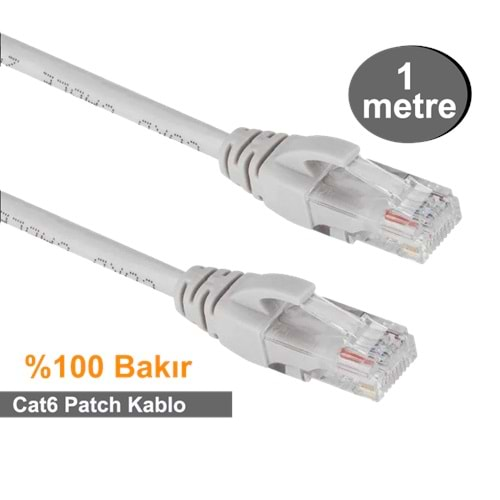 OJC RJ45-R J45 E/U CAT6 UTPP Patch Cord LSZH Grey 1Mt. (Bakır)