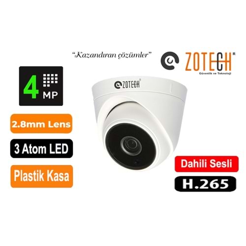 Zotech ZT-DMS403IP 4MP 2.8mm 3Atom Led H265 IP Dome Kamera(Sesli)(45Mt.)(S)