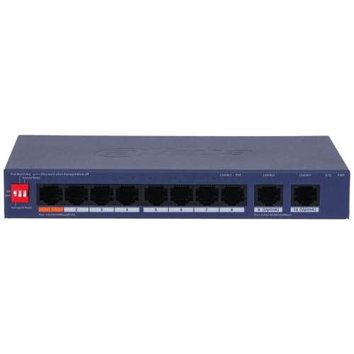 Dahua CS4010-8ET2GT-60-10 Port 10/100 8 Port POE 60W Yönetilebili Desktop Switch