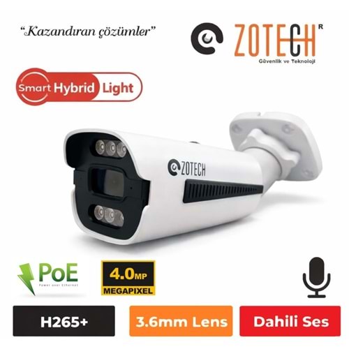 Zotech SMR-DP406IP36-P-A Poe 4MP 6 Smart Hybrid Light 3.6mm H265 IP Bullet Kamera(Sesli)