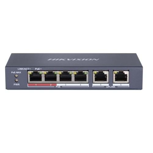 Hikvision DS-3E0106P-E/M 4 Port 10/100 + 2 Port 10/100 Uplink 35W POE Metal Kasa Switch