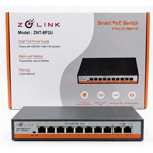 Zolink ZNT-SW-8P2U-V3 10/100 8+2 PoE Swich 2 Port Uplink 120w
