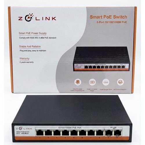 Zolink ZNT-SW-8PG2UG-V3 100/1000 8+2 PoE Swich 2 Port Uplink 120w