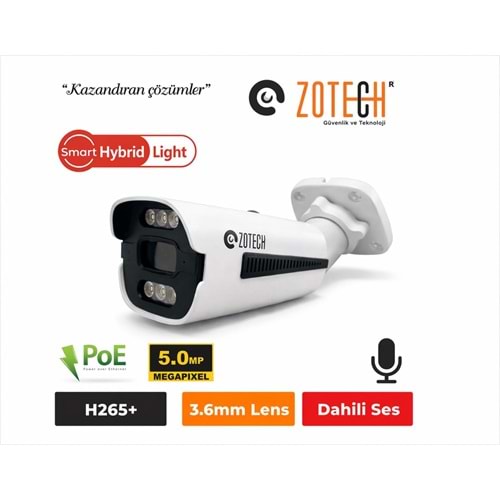 Zotech SMR-DP506IP36-P-A Poe 5MP 6 Smart Hybrid Light 3.6mm H265 IP Bullet Kamera(Sesli)