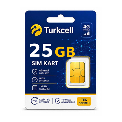 Turkcell 25 GB 12 Aylık Data Hat (Solar Kamera-Araç Kamerası)