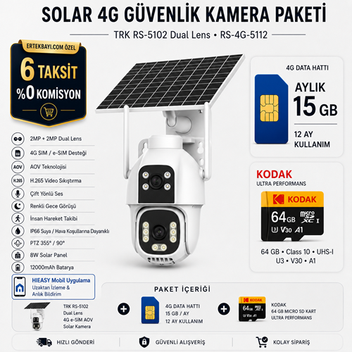 4G Solar Panelli Tam Takım Set (TRK RS-5102 +15GB Data+64GB SD)