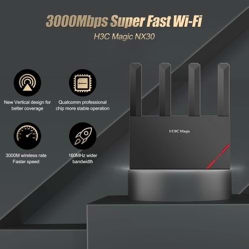 H3C Magic NX30 Dual Band WiFi 6 3000Mbps 4Port GigaBit 4ad Anten Masaüstü Router Access Point