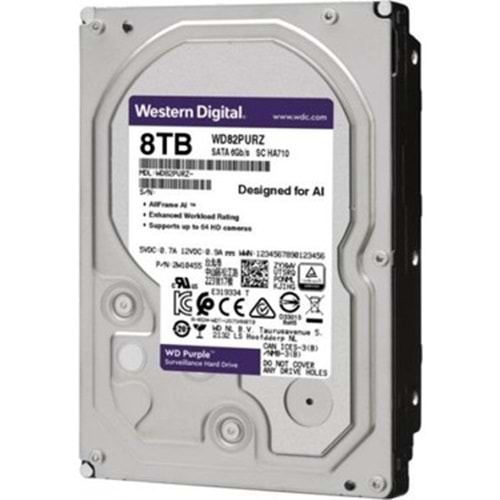 WD Purple 8TB 3.5 Sata 256MB WD84PURZ 7/24 Güvenlik Harddiski (3 Yıl Distribütör Garantili)