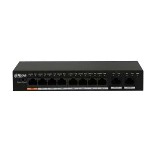 Dahua PFS3010-8ET-65 8 Port MegaBit 8 Port PoE 65W +2 Port MegaBit Uplink Yönetilemez PoE Switch