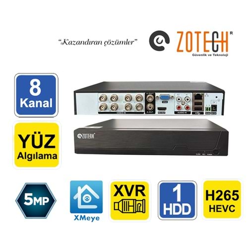 Zotech ZT-XM5208 8Kanal 4Ses H265 5MP 5in1 Dvr Kayıt Cihazı Xmeye Pro