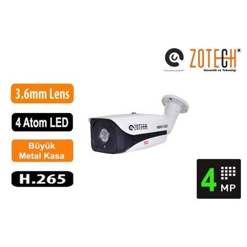 Zotech ZT-DH404IP 4MP 3.6mm 4 King Led H265 IP Kamera(80mt)(S)
