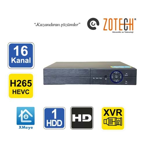 Zotech ZT-XM216N 16Kanal 1CH Ses Video Out H265 Xmeye XVR Kayıt Cihazı(S)
