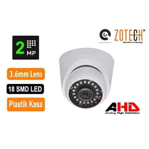 Zotech ZT-A10HD 18 Smd Led 2MP 3.6mm Dome Kamera(30Mt)(S)