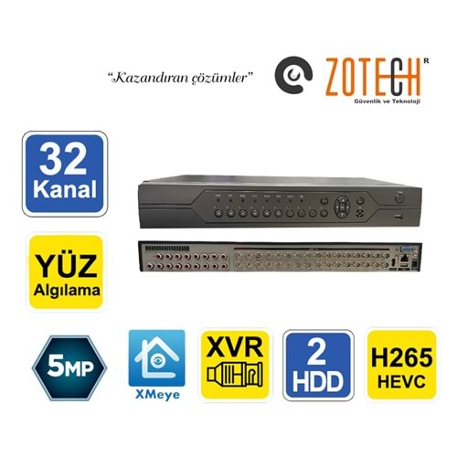Zotech XM32C2H 5MP 32Kanal 16CH Ses 2xHDD 5Mpix H265+ XMeye 5in1 DVR(S)