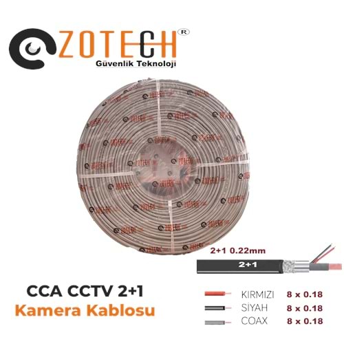 Zotech 2022250 2+1 0,22mm CCA CCTV Kablo 250Metre (8x0.18)