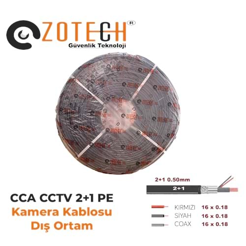 Zotech 2105250 2+1 (PE) Dış Ortam CCA CCTV Kablo 0,50mm 250Metre (16x0,18)