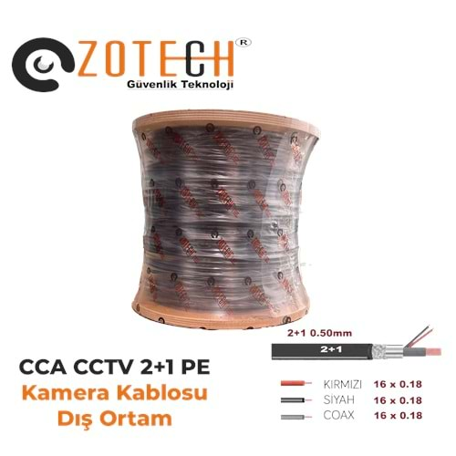 Zotech 2105500 2+1 (PE) Dış Ortam CCA CCTV Kablo 0,50mm 500Metre Kasnak(16x0,18)