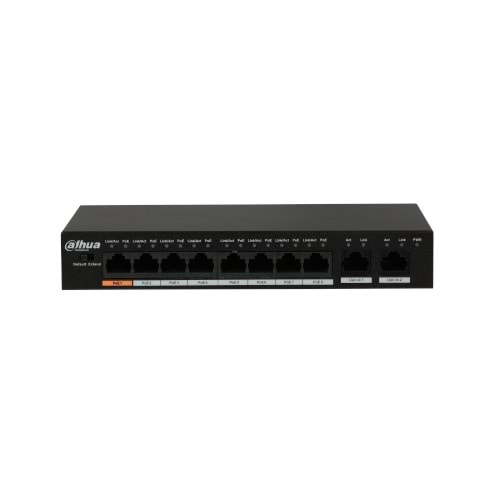 Dahua PFS3010-8ET-96 8 Port MegaBit 8 Port PoE 96W +2 Port GigaBit Uplink, Yönetilemez PoE Switch