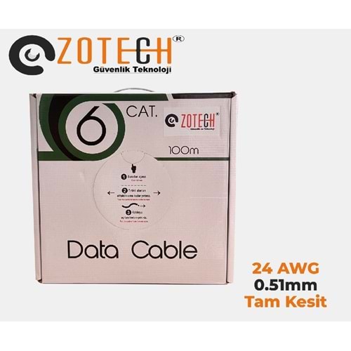 Zotech 6124100 24Awg (PE)Siyah Dış Ortam Cat6 Kablo 0,51mm U-UTP(100Mt)