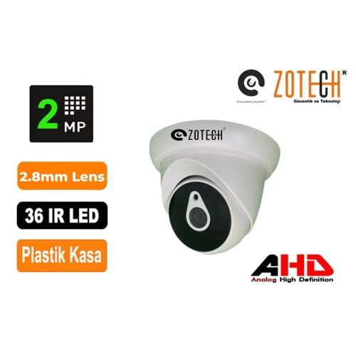 Zotech ZT-DM236HD 2MP 36IR Led 2.8mm Plastik Dome 4in1 Kamera (45Mt)(S)