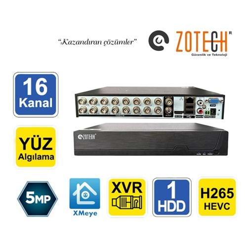 Zotech ZT-XM5216 16Kanal 2Ses H265 5MP 5in1 Dvr Kayıt Cihazı Xmeye Pro