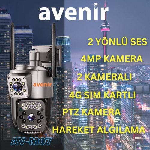 Avenir AV-M07 (4G) 4MP 2 Kameralı 4G Sim Kartlı PTZ Kamera