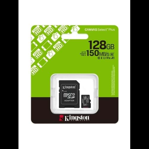 Kingston SDCS3/128GB Canvas Select Plus Gen3 A1 100Mb/s MicroSD Kart Bellek (SD Adaptörlü)