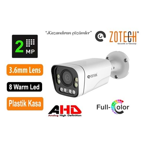 Zotech FC-MB208HD36 Full Color 8 WarmLed 2MP 3.6mm Metal Ahd Kamera(60Mt.)(S)