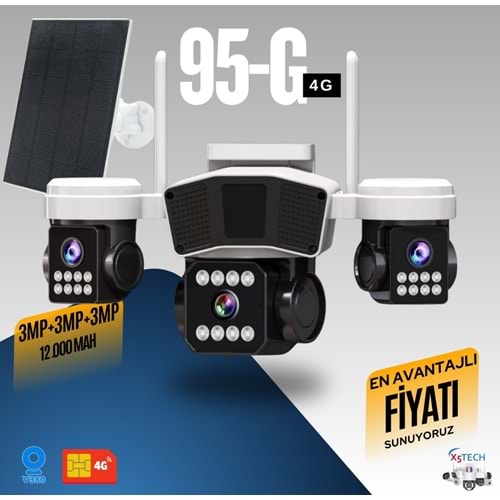X5 Tech YT-95G 3Mp+3Mp+3Mp 3 Kameralı 4G Solar Kamera V380