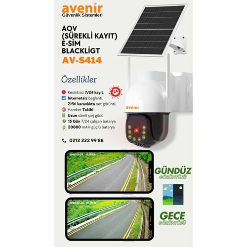 Avenir AV-S414 AOV Güneş Enerjili E-SİM Sürekli Kayıt Kamera