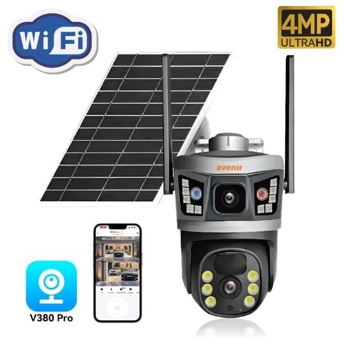Avenir AV-S232 4MP Solar WIFI IP PTZ Dual Light Çift kameralı V380 Pro App Kamera