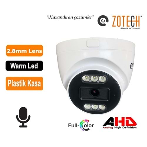 Zotech FC-DM206HD-A 2MP 6 WarmLed 2.8mm Plastik Dome 4in1 Kamera Sesli (45Mt)