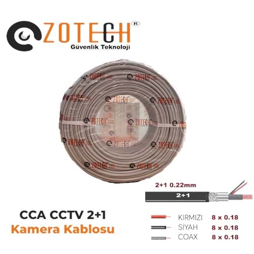 Zotech 2022100 2+1 0,22mm CCA CCTV Kablo 100Metre (8x0.18)