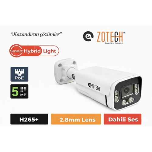 Zotech SMR-GBM506IP28-P-A Poe 5MP 6 Smart Hybrid Light 2.8mm H265 IP Bullet Kamera Metal(Sesli)