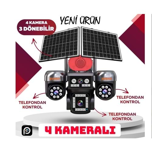 Avenir AV-S446 AOV 4 Kameralı 3 PTZ'Lİ 12MP Güneş Enerjili Akıllı Kamera