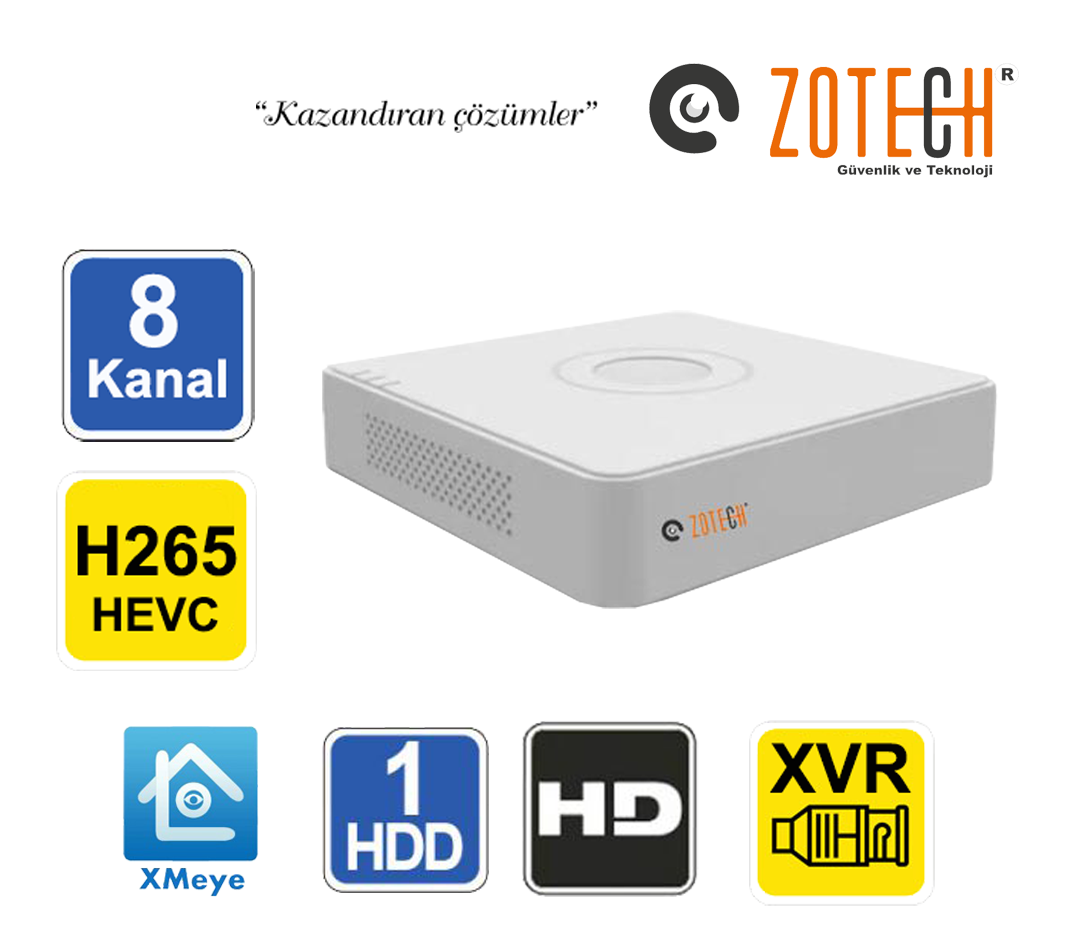 Zotech ZT-P08XVR 8Kanal 1CH Ses H265 Plastik XVR Kayıt Cihazı Xmeye