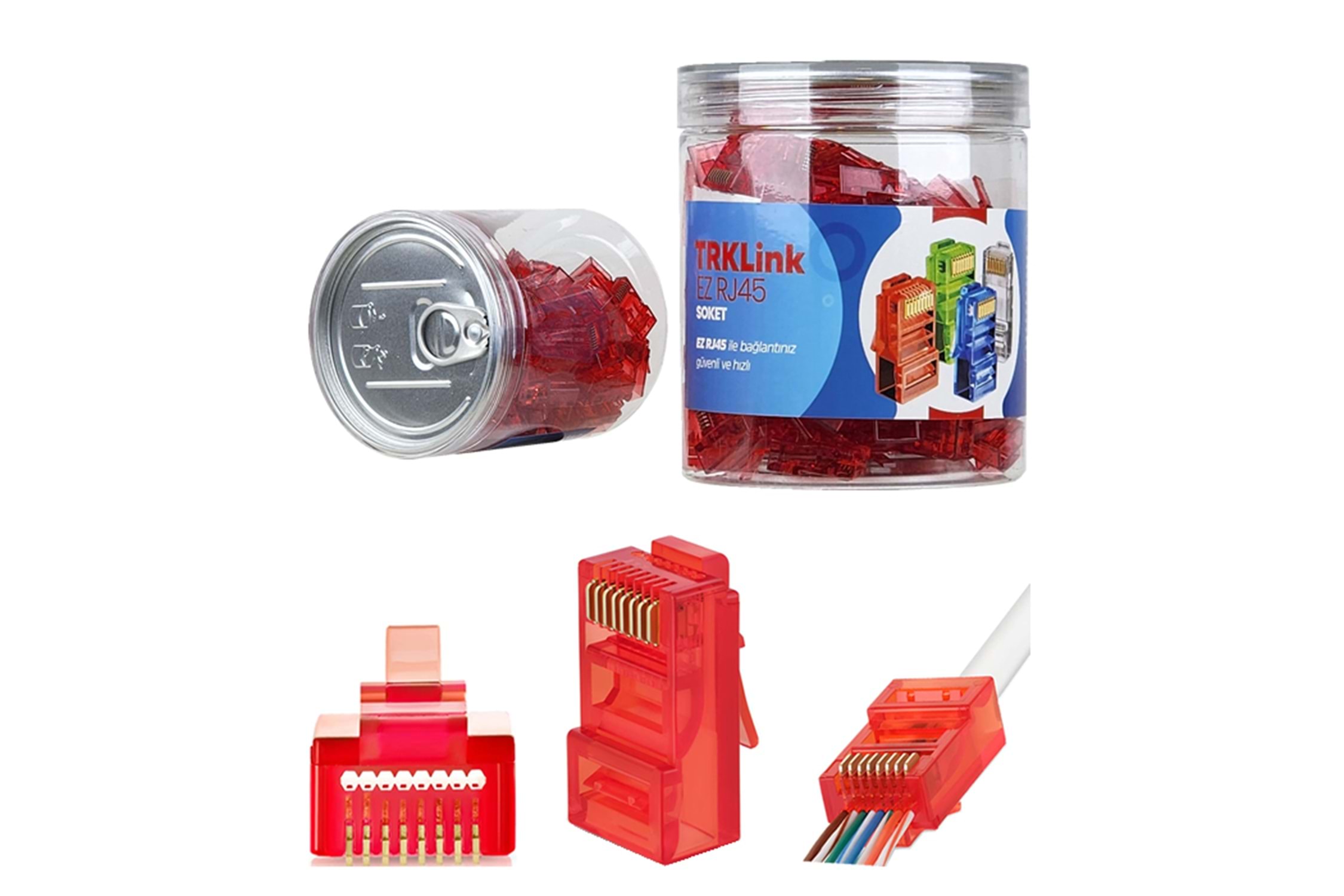 TRKLink EZ RJ45 Konnektör Ucu Açık (Kırmızı) 100 'lü Paket