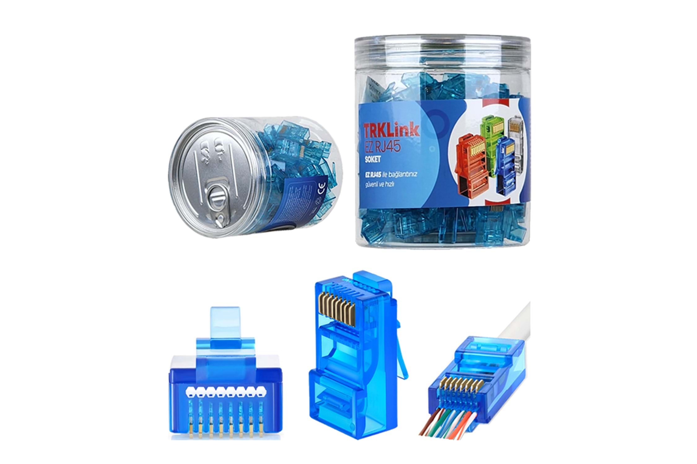 TRKLink EZ RJ45 Konnektör Ucu Açık (Mavi) 100 'lü Paket