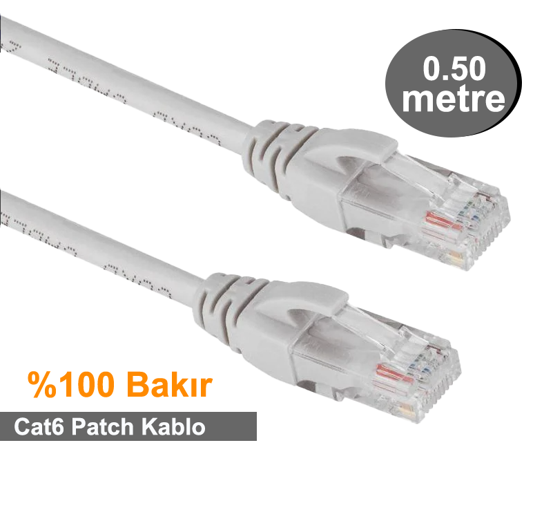 OJC RJ45-R J45 E/U CAT6 UTPP Patch Cord LSZH Grey 0.50Mt. (Bakır)