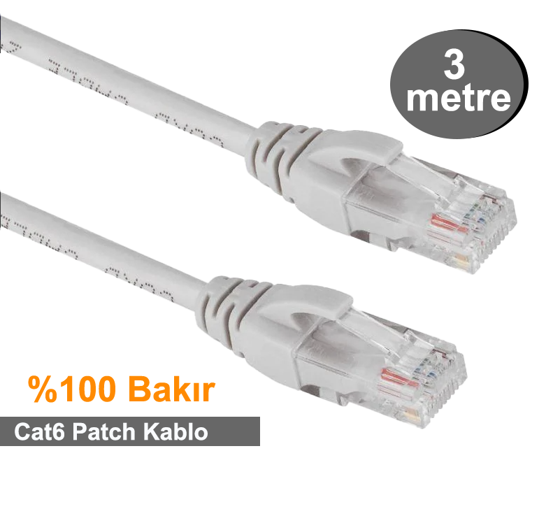 OJC RJ45-R J45 E/U CAT6 UTPP Patch Cord LSZH Grey 3Mt. (Bakır)
