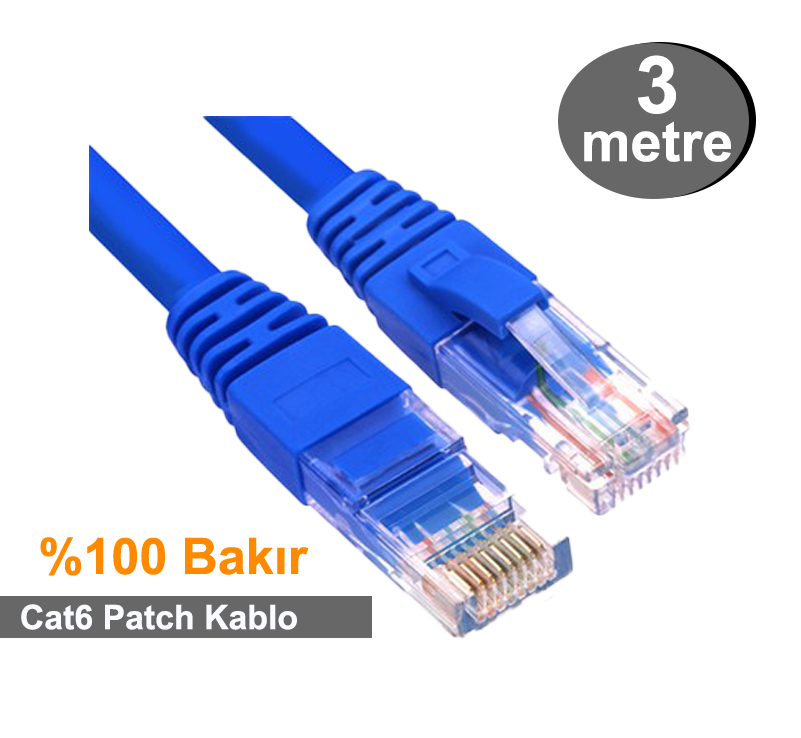 OJC RJ45-R J45 E/U CAT6 UTPP Patch Cord LSZH Blue 3Mt. (Bakır)
