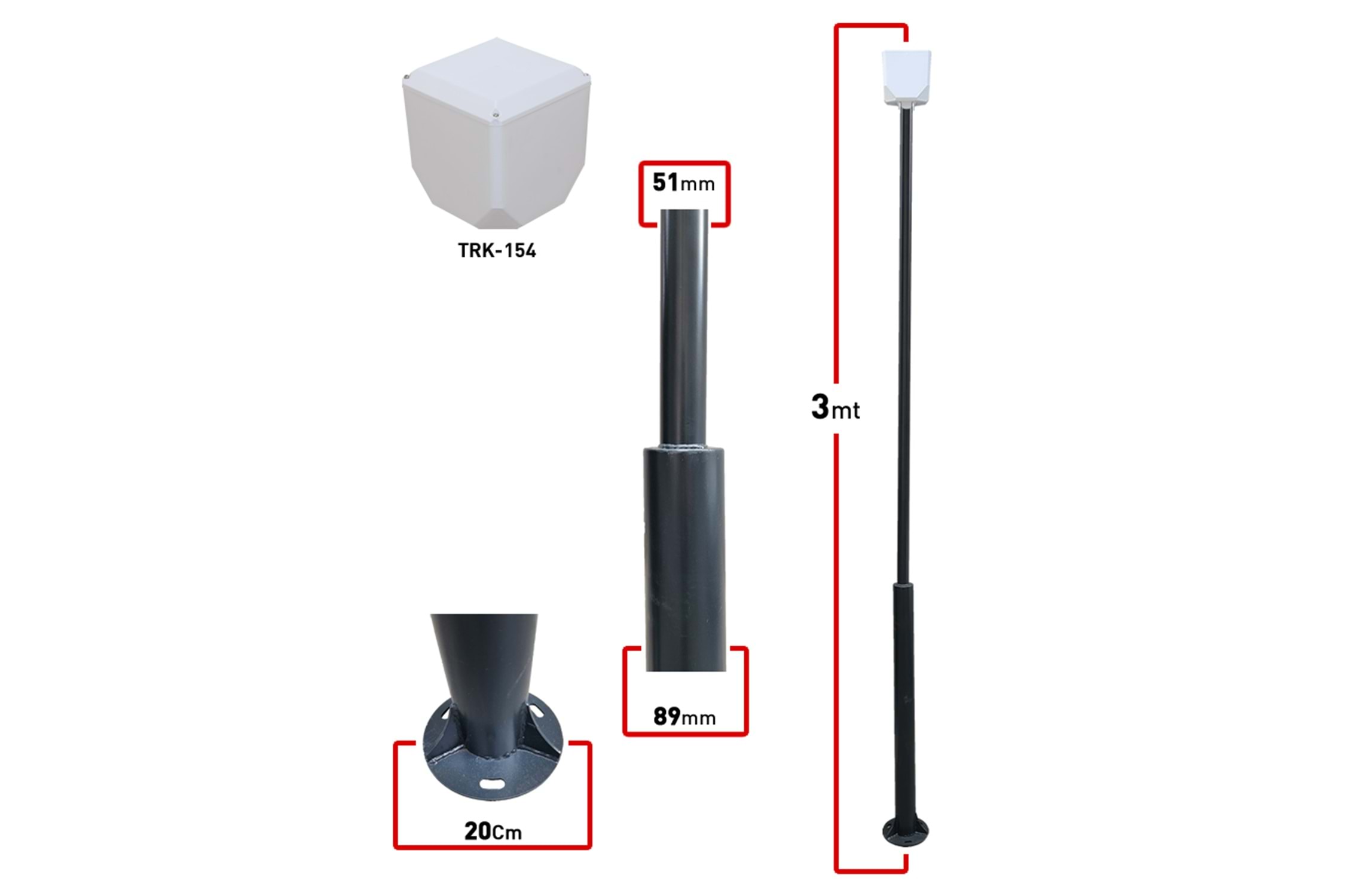 Kamera Direk 3 Metre 7016 Düz Mat Fırın Boyalı (TRK-154 Küp Dahil)