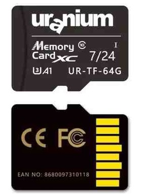 Uranium UR-TF-64G 64GB Micro SD Card U3 7/24 Hafıza Kartı 100/40MBS