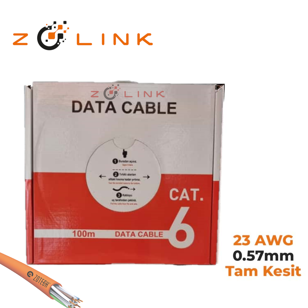 Zotech Zolink 6023100T 23Awg Cat6 Turuncu Network Kablo 0,57mm U-UTP Kutu(100Mt)