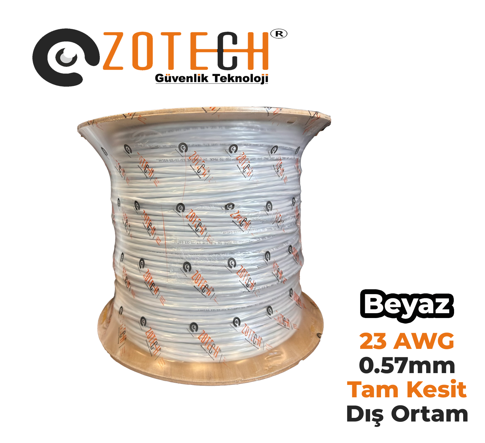 Zotech Zolink 6123500B 23Awg (PE)Beyaz Dış Ortam Cat6 Kablo 0,57mm U-UTP Kasnak(500Mt)