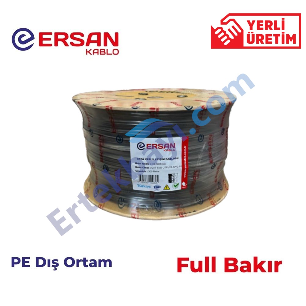 Ersan Cat6 4x4x23AWG 0,57mm CU U/UTP PE Dış Ortam Full Bakır Network Kablosu Makara(305Mt)