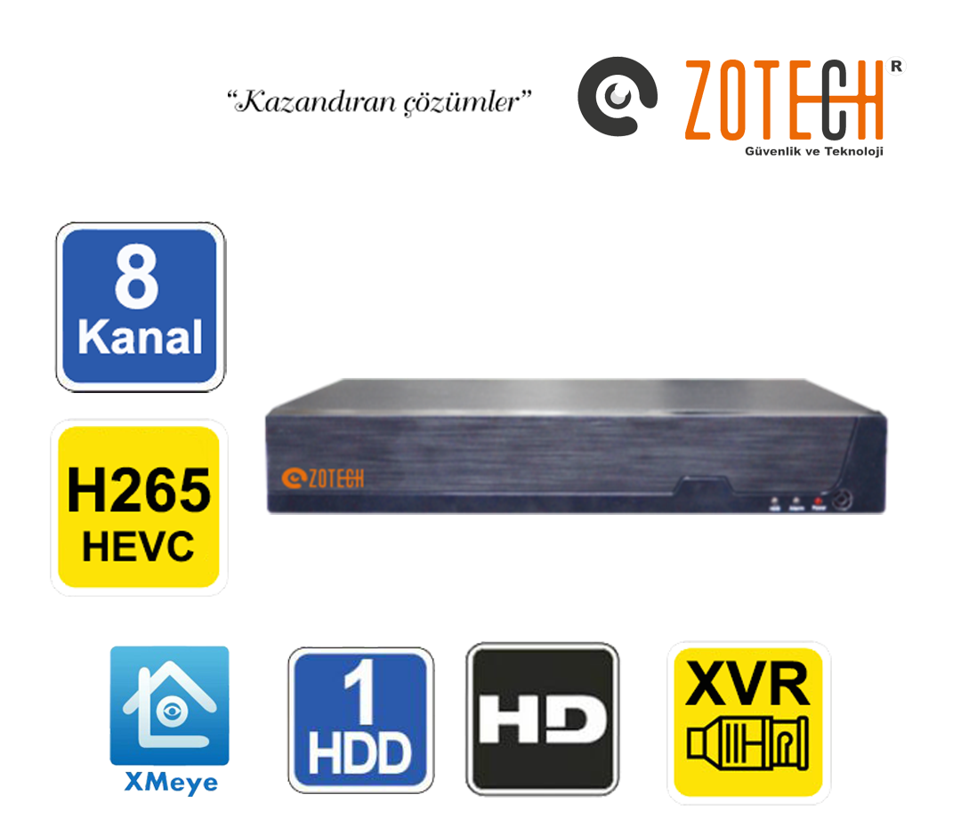 Zotech ZT-XM08N 8Kanal 4Ch Ses Video Out H265X Xmeye XVR Kayıt Cihazı