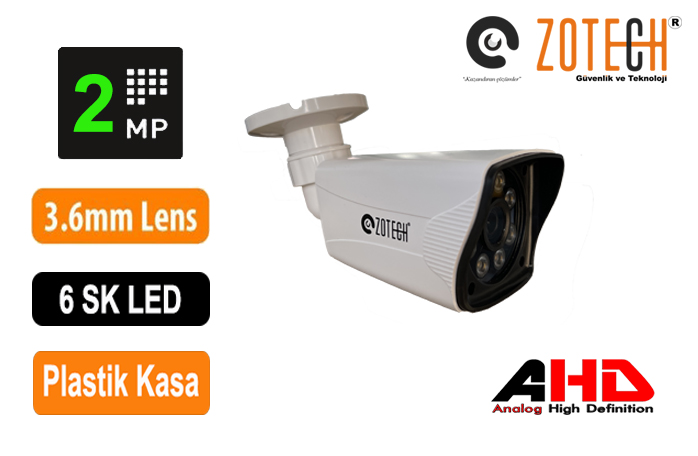 Zotech ZT-S206HD 2MP 6SK Led 3.6mm Plastik Ahd Kamera(45Mt)(S)