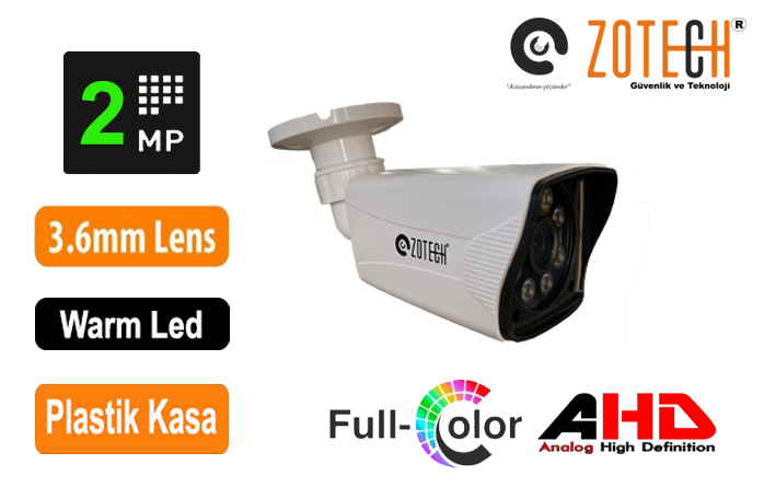 Zotech FC-S208HD36 Full Color 8 WarmLed 2MP 3.6mm Plastik Ahd Kamera(40Mt.)(S)